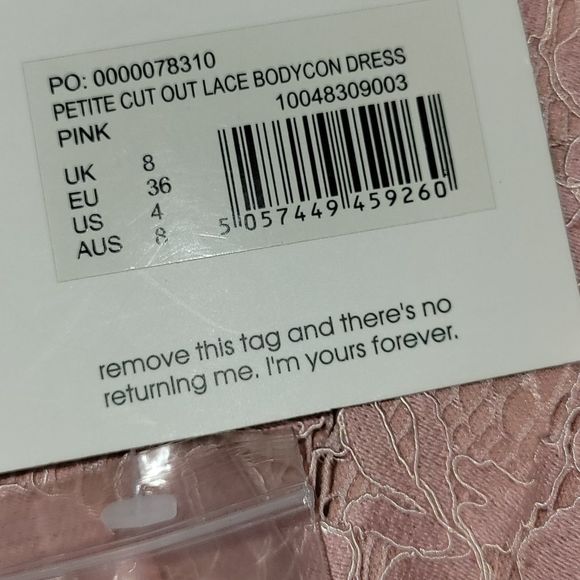 Missguided Petite Cut Out Lace Body Con Dress Pink Size 4 - Picture 5 of 6